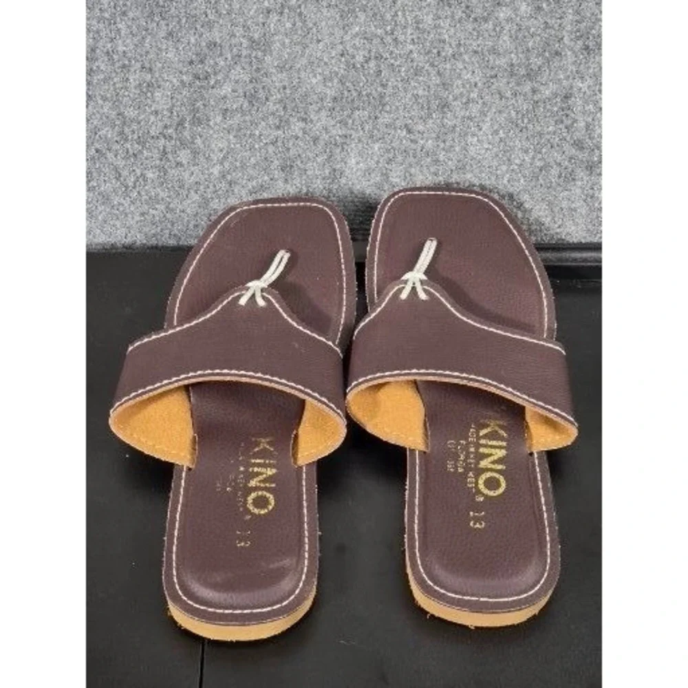 Kino Sandals Unisex 13 Brown Leather Thong Slides Key West Handmade Square Toe